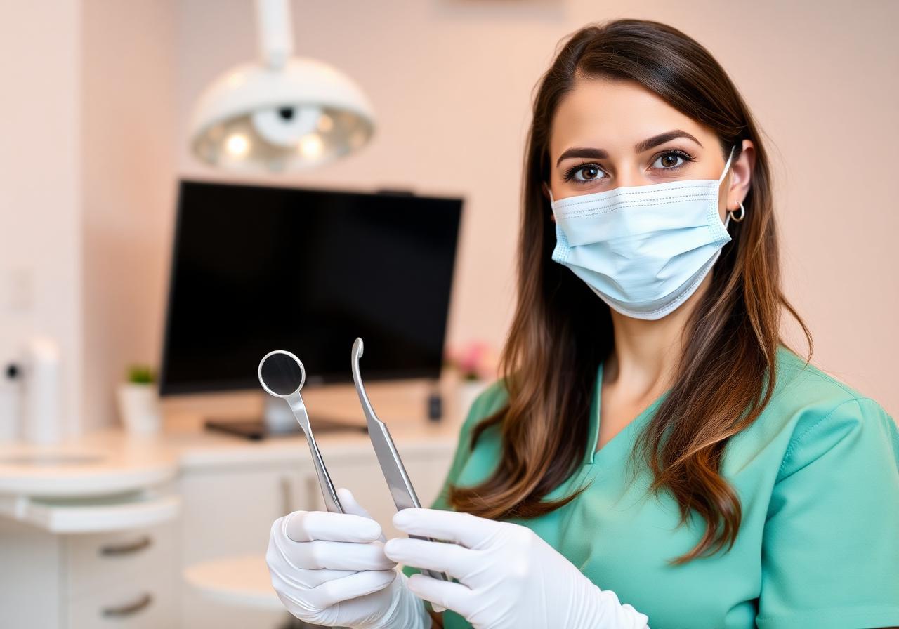 Dental hygienist holding scaling instruments at We Care Dental